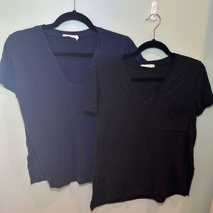 Nordstrom V Neck T-Shirts from Nordstrom Navy Blue & Black with Front Pocket